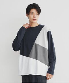 異素材ブロッキング長袖Tシャツ