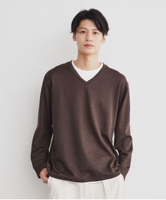 畦編みフェイクレイヤードVネックブTシャツ