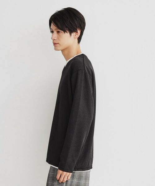 THE SHOP TK / ザ ショップ ティーケー カットソー | 畦編みフェイクレイヤードVネックブTシャツ | 詳細1