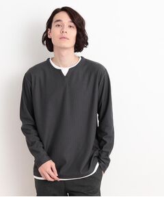 バスケット編みキーネックTシャツ