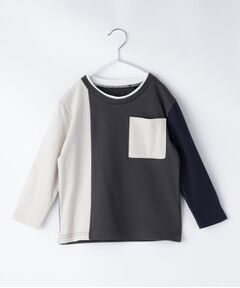 THE SHOP TK / ザ ショップ ティーケー Tシャツ | 【100-150】ブロッキング長袖Tシャツ/洗濯機OK