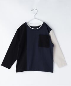 THE SHOP TK / ザ ショップ ティーケー Tシャツ | 【100-150】ブロッキング長袖Tシャツ/洗濯機OK