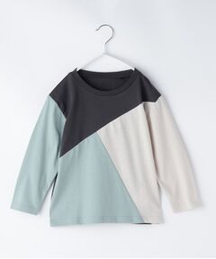 THE SHOP TK / ザ ショップ ティーケー Tシャツ | 【100-150】斜めブロッキング長袖Tシャツ/洗濯機OK