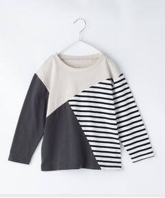 THE SHOP TK / ザ ショップ ティーケー Tシャツ | 【100-150】斜めブロッキング長袖Tシャツ/洗濯機OK