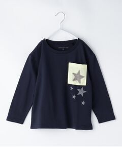 THE SHOP TK / ザ ショップ ティーケー Tシャツ | 【110-150】星サガラポケット長袖Tシャツ/洗濯機OK