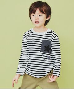 THE SHOP TK / ザ ショップ ティーケー Tシャツ | 【110-150】星サガラポケット長袖Tシャツ/洗濯機OK