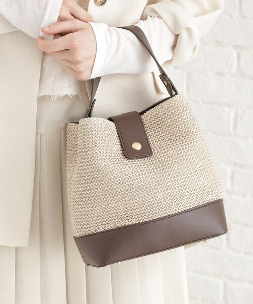 THE SHOP TK / ザ ショップ ティーケー ショルダーバッグ | 合皮×雑材コンビバック【ロゴベルト付】 | 詳細11