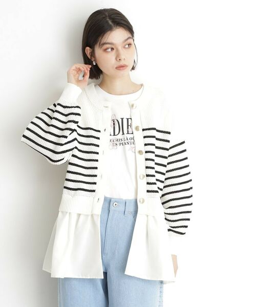 THE SHOP TK / ザ ショップ ティーケー カーディガン・ボレロ | 布帛ドッキングメッシュカーデ | 詳細9