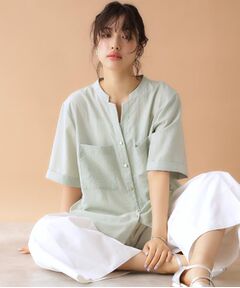 THE SHOP TK / ザ ショップ ティーケー シャツ・ブラウス | ダブルポケット5分袖シャツ【体型カバー/洗濯機OK】