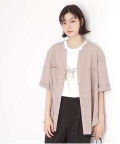 THE SHOP TK / ザ ショップ ティーケー シャツ・ブラウス | ダブルポケット5分袖シャツ【体型カバー/洗濯機OK】