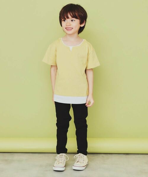 THE SHOP TK / ザ ショップ ティーケー Tシャツ | 【110-160】キーネックレイヤード風Tシャツ/洗濯機OK | 詳細1