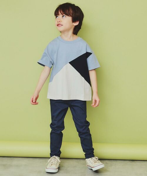 THE SHOP TK / ザ ショップ ティーケー Tシャツ | 【110-160】斜め切替配色Tシャツ/洗濯機OK | 詳細1