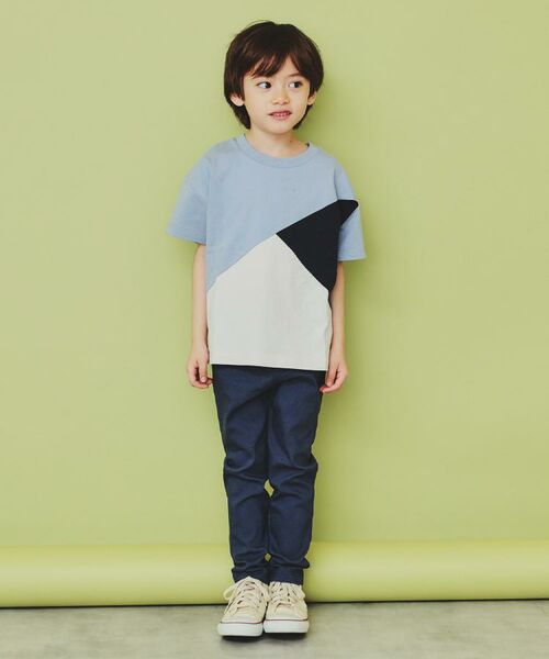 THE SHOP TK / ザ ショップ ティーケー Tシャツ | 【110-160】斜め切替配色Tシャツ/洗濯機OK | 詳細2