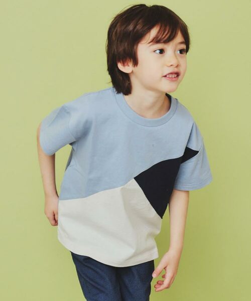 THE SHOP TK / ザ ショップ ティーケー Tシャツ | 【110-160】斜め切替配色Tシャツ/洗濯機OK | 詳細3