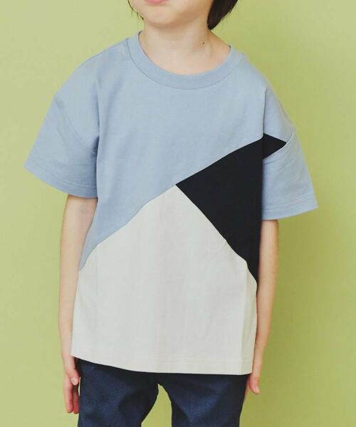 THE SHOP TK / ザ ショップ ティーケー Tシャツ | 【110-160】斜め切替配色Tシャツ/洗濯機OK | 詳細4