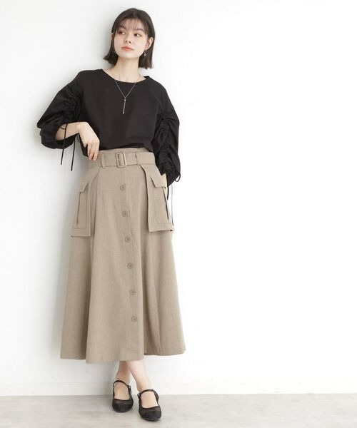 THE SHOP TK / ザ ショップ ティーケー ロング・マキシ丈スカート | フラップベルト付きスカート【洗える】 | 詳細4