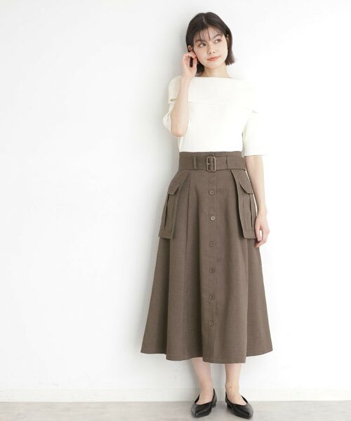 THE SHOP TK / ザ ショップ ティーケー ロング・マキシ丈スカート | フラップベルト付きスカート【洗える】 | 詳細9