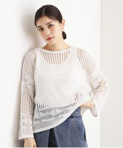 THE SHOP TK / ザ ショップ ティーケー その他トップス | 【前後2WAY】タンク付透かし柄ニット/洗える