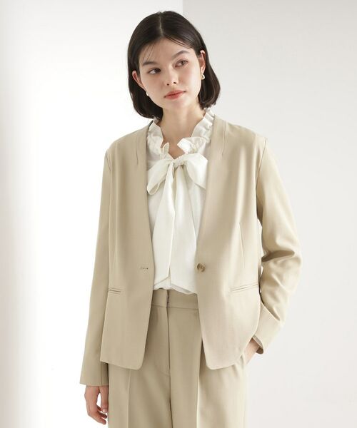 THE SHOP TK/ザ ショップ ティーケー 【セットアップ可】ノーカラージャケット ベージュ(052) 12(M) THE SHOP TK/ザ ショップ ティーケー 【セットアップ可】ノーカラージャケット ベージュ(052) 12(M)