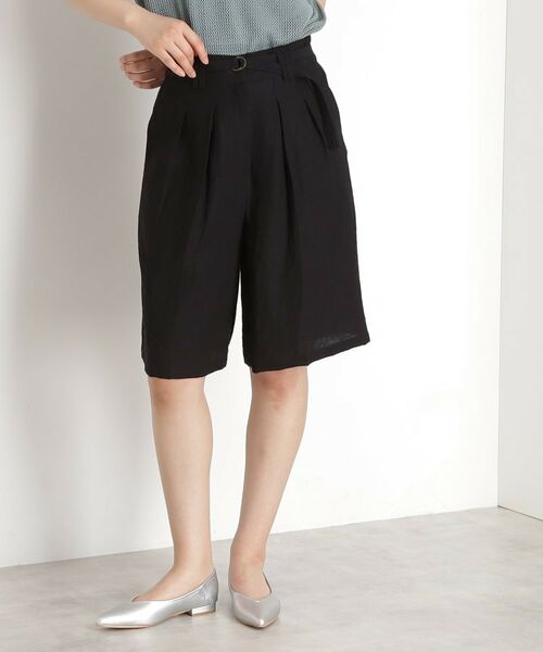 THE SHOP TK/ザ ショップ ティーケー リネン混ハーフパンツ【洗える/セットアップ可】 ブラック(019) 12(M) THE SHOP TK/ザ ショップ ティーケー リネン混ハーフパンツ【洗える/セットアップ可】 ブラック(019) 12(M)