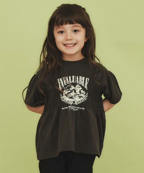 THE SHOP TK / ザ ショップ ティーケー カットソー | 【110-150】シャーリングロゴTシャツ/ママとおそろい・洗濯機OK | 詳細1