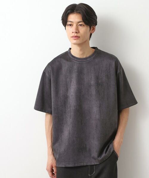 THE SHOP TK / ザ ショップ ティーケー カットソー | スウェードプリント半袖Tシャツ 【オーバーサイズ/洗濯機OK】(チャコールグレー(013))