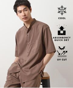 THE SHOP TK / ザ ショップ ティーケー シャツ・ブラウス | クールファイバーバンドカラー半袖シャツ　接触冷感／吸水速乾／UVケア／軽量／セットアップ可