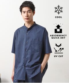 THE SHOP TK / ザ ショップ ティーケー シャツ・ブラウス | クールファイバーバンドカラー半袖シャツ　接触冷感／吸水速乾／UVケア／軽量／セットアップ可