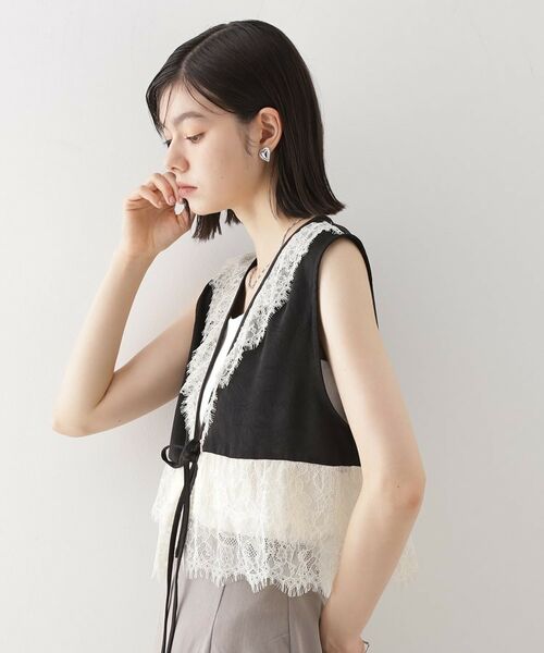 THE SHOP TK / ザ ショップ ティーケー ベスト | レースフリルサテンベスト【洗える】 | 詳細1
