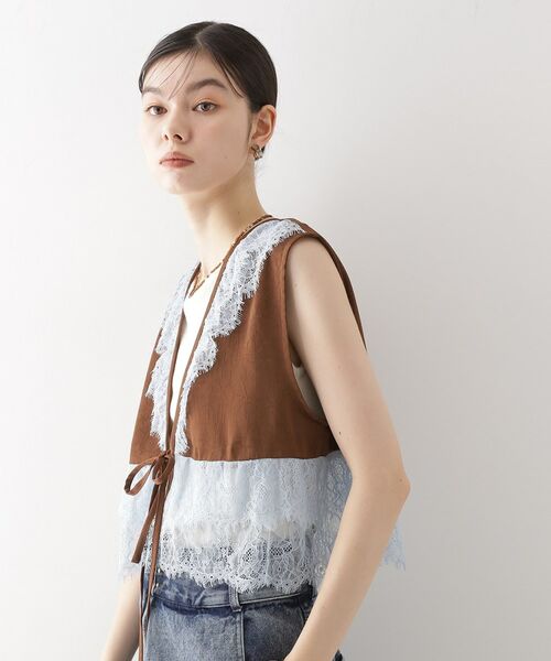 THE SHOP TK / ザ ショップ ティーケー ベスト | レースフリルサテンベスト【洗える】 | 詳細6