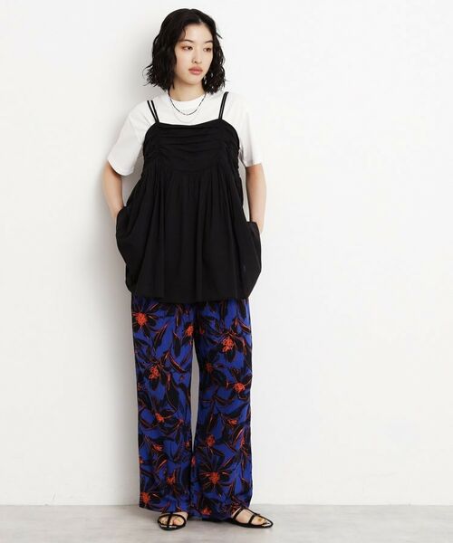 【美品】かぐれ　リネンレーヨンワイドパンツ カグレ かぐれ リネンレーヨンワイドギャザーパンツ （INK BLACK