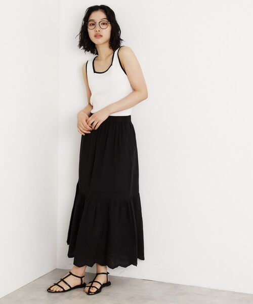 THE SHOP TK / ザ ショップ ティーケー ロング・マキシ丈スカート | スカラップ刺繍スカート【洗濯機OK】 | 詳細6