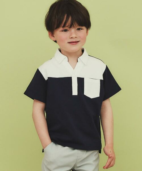 THE SHOP TK / ザ ショップ ティーケー ポロシャツ | 【110-150】切り替えポロシャツ/洗濯機OK(ネイビー(594))