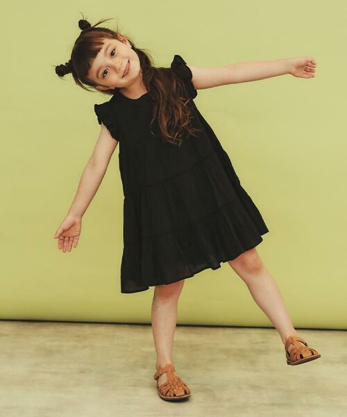 THE SHOP TK / ザ ショップ ティーケー ミニ丈・ひざ丈ワンピース | 【120-150】ティアードワンピース/洗える(ブラック(019))