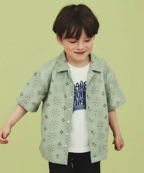 THE SHOP TK / ザ ショップ ティーケー シャツ・ブラウス | 【120-150】刺繍オープンカラーシャツSS | 詳細1