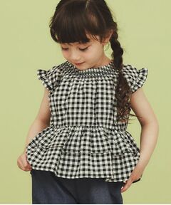 THE SHOP TK / ザ ショップ ティーケー シャツ・ブラウス | 【110-150】ギンガムチェックティアードブラウス/セットアップ可・洗濯機OK