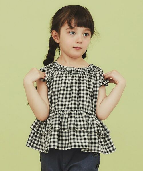 THE SHOP TK / ザ ショップ ティーケー シャツ・ブラウス | 【110-150】ギンガムチェックティアードブラウス/セットアップ可・洗濯機OK | 詳細1
