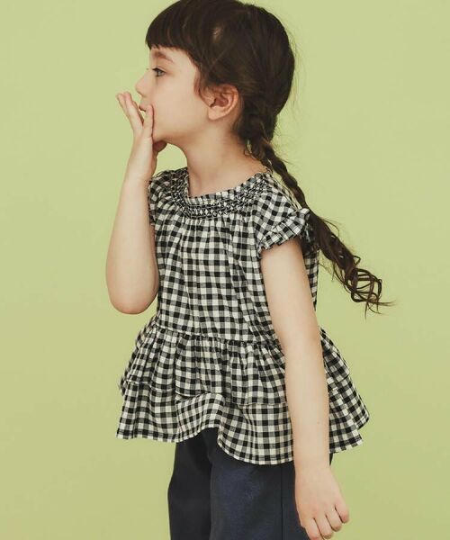 THE SHOP TK / ザ ショップ ティーケー シャツ・ブラウス | 【110-150】ギンガムチェックティアードブラウス/セットアップ可・洗濯機OK | 詳細2