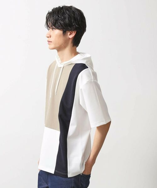 THE SHOP TK / ザ ショップ ティーケー パーカー | ブロッキング半袖パーカ　洗濯機OK | 詳細1