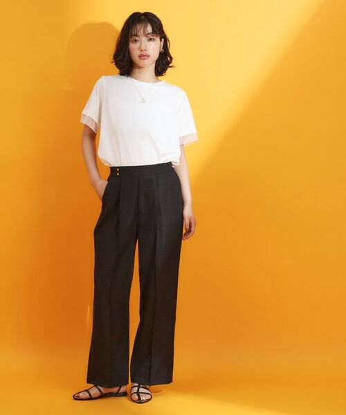 THE SHOP TK / ザ ショップ ティーケー パンツ | 麻調ピンタックワイドパンツ【洗濯機OK】 | 詳細3