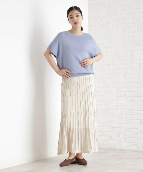 THE SHOP TK / ザ ショップ ティーケー ロング・マキシ丈スカート | ラメシアーストライプスカート【毛玉になりにくい/洗濯機OK】 | 詳細9