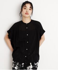 THE SHOP TK / ザ ショップ ティーケー シャツ・ブラウス | 麻調シアーフリルギャザーブラウス【洗える】