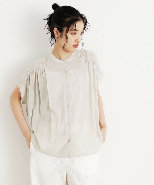 THE SHOP TK / ザ ショップ ティーケー シャツ・ブラウス | 麻調シアーフリルギャザーブラウス【洗える】 | 詳細1