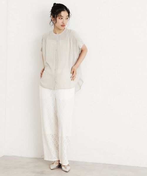 THE SHOP TK / ザ ショップ ティーケー シャツ・ブラウス | 麻調シアーフリルギャザーブラウス【洗える】 | 詳細3