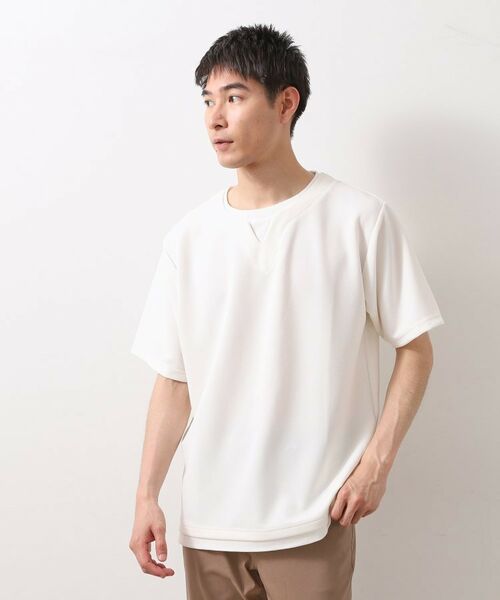 THE SHOP TK / ザ ショップ ティーケー Tシャツ | ツイルキーネック半袖Tシャツ 【接触冷感/洗濯機OK】(オフホワイト(003))