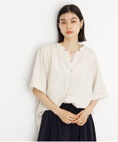 THE SHOP TK / ザ ショップ ティーケー シャツ・ブラウス | 【秋色入荷/インしなくても決まる】ダブルポケット5分袖シャツ/体型カバー／洗濯機OK