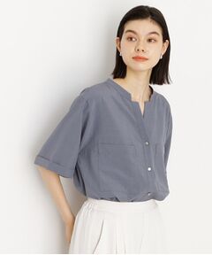 THE SHOP TK / ザ ショップ ティーケー シャツ・ブラウス | 【秋色入荷/インしなくても決まる】ダブルポケット5分袖シャツ/体型カバー／洗濯機OK