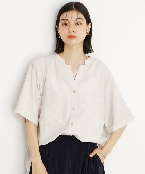 THE SHOP TK / ザ ショップ ティーケー シャツ・ブラウス | 【秋色入荷/インしなくても決まる】ダブルポケット5分袖シャツ/体型カバー／洗濯機OK | 詳細1