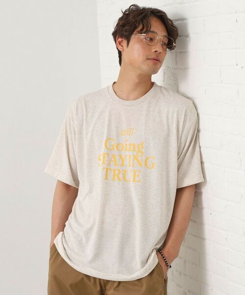 THE SHOP TK / ザ ショップ ティーケー Tシャツ | ポリ麻プリント半袖Tシャツ【洗濯機OK】 | 詳細1