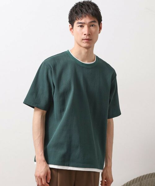 THE SHOP TK/ザ ショップ ティーケー ランダムワッフル半袖Tシャツ 【洗濯機OK】 グリーン(024) 03(L) THE SHOP TK/ザ ショップ ティーケー ランダムワッフル半袖Tシャツ 【洗濯機OK】 グリーン(024) 03(L)